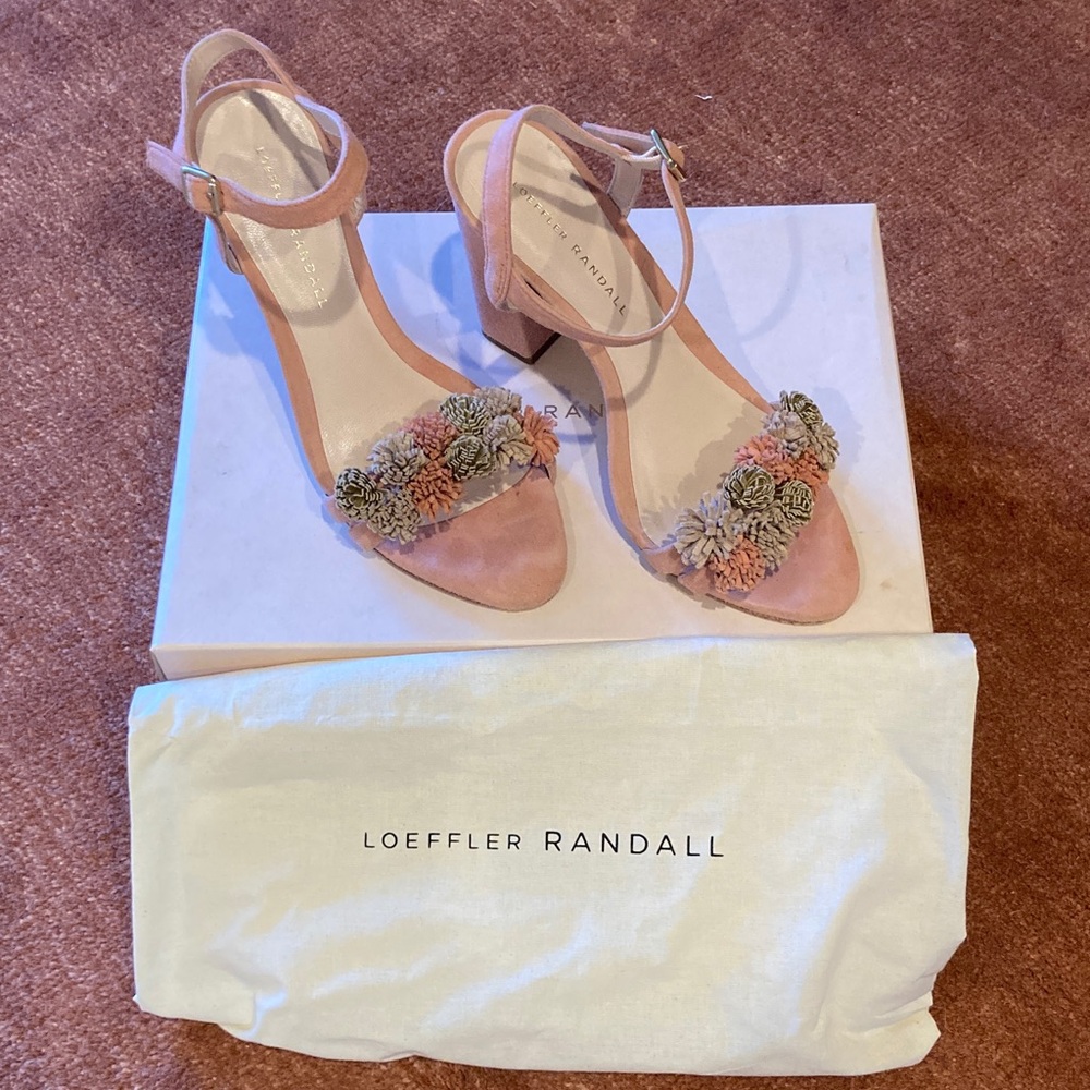 Loeffler Randall Pink Suede Floral-Appliqué Ankle-Strap Heels
